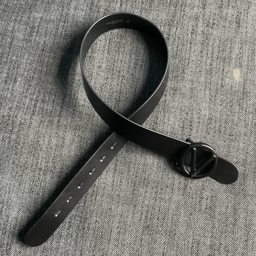 Valentino By Mario Valentino Black Tonal Logo Leather Belt - Size S